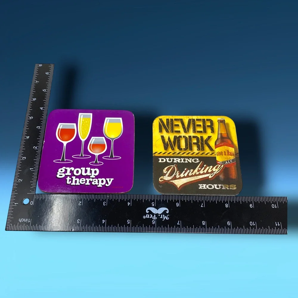 Lot of 9 Funny Wine & Beer Drinking Coasters Cork Backed Alcohol Humorous Jokes